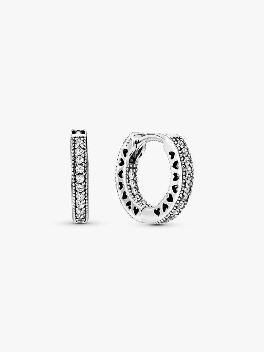 Pandora Silver Pave Heart Hoop Earrings